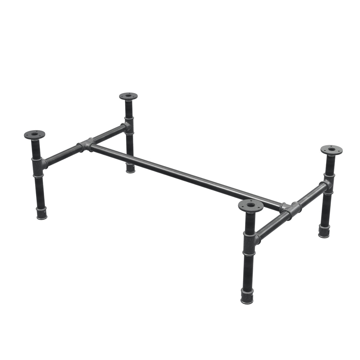 Base per tavolino industriale in ghisa, struttura a H, 91 × 55 cm, altezza 32 cm, vista di tre quarti