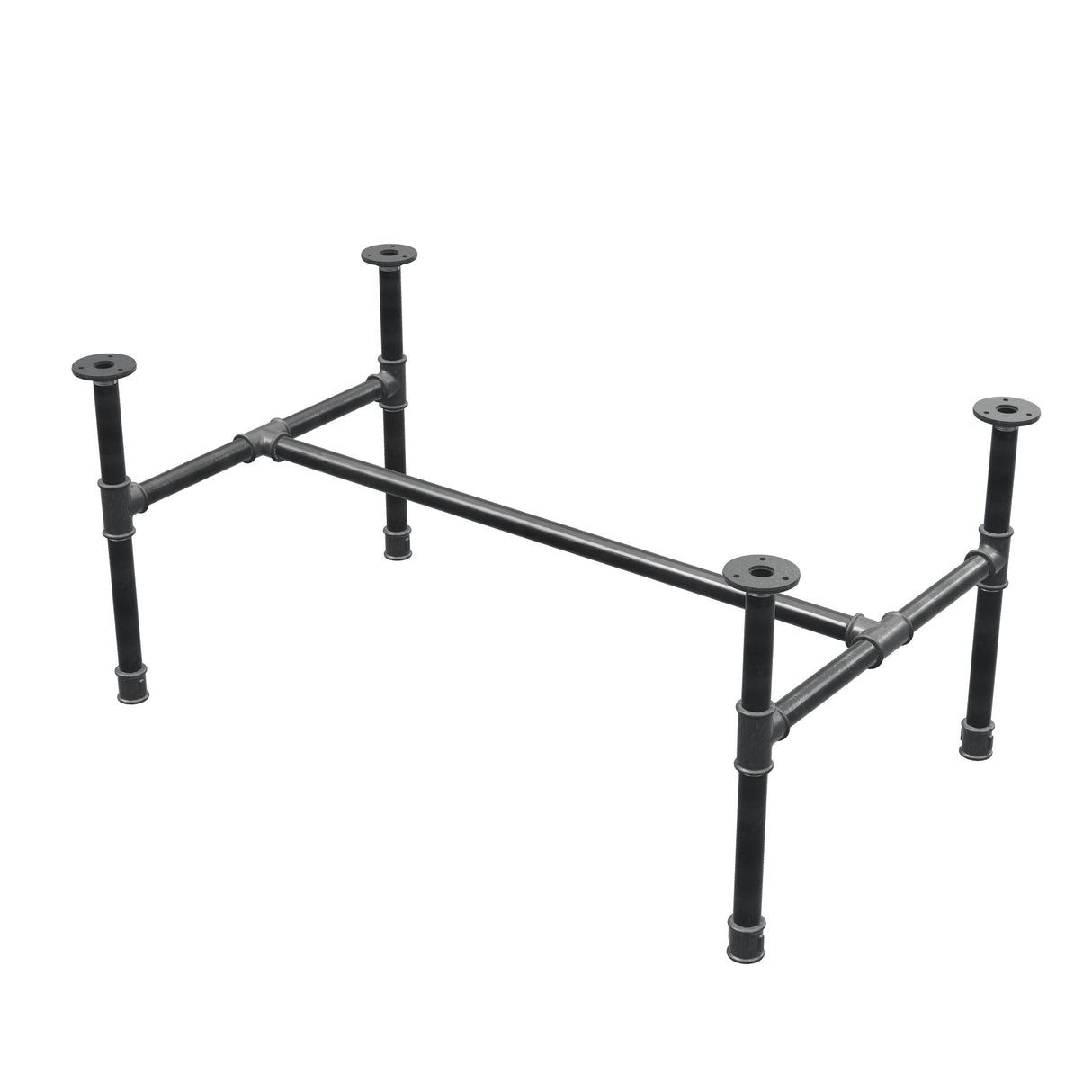 Base per tavolino industriale in ghisa, struttura a H, 91 × 55 cm, altezza 42 cm, vista di tre quarti