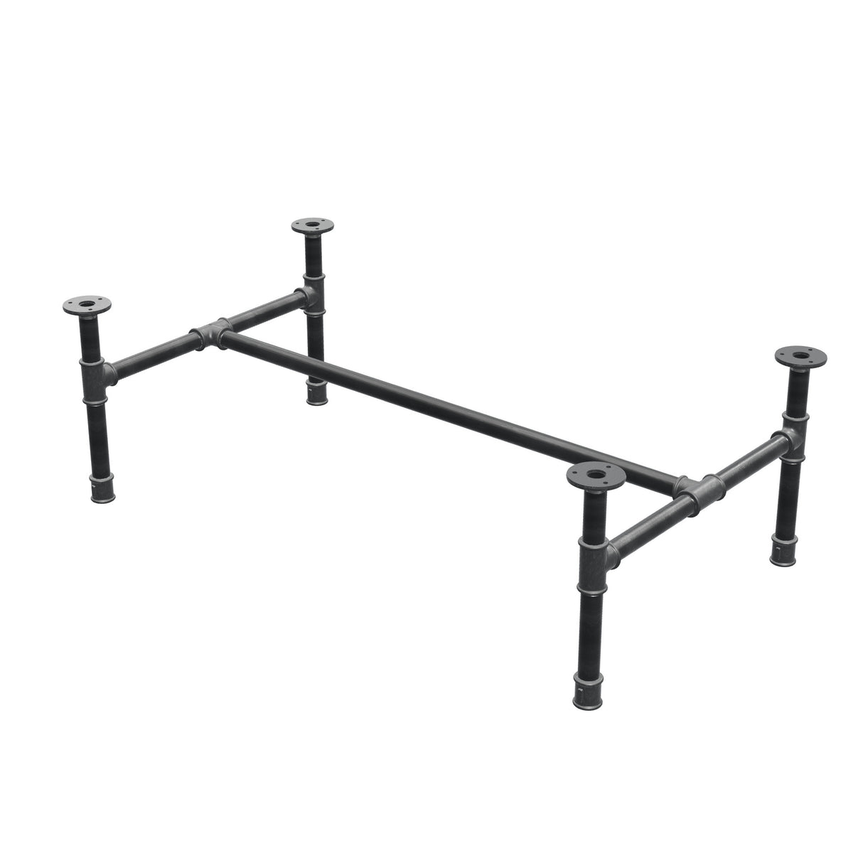 Base per tavolino industriale in ghisa, struttura a H, 96 × 55 cm, altezza 32 cm, vista di tre quarti