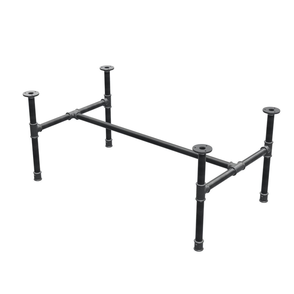Base per tavolino industriale in ghisa, struttura a H, 96 × 55 cm, altezza 42 cm, vista di tre quarti