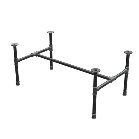 Base per tavolino industriale in ghisa, struttura a H, 96 × 55 cm, altezza 42 cm, vista di tre quarti
