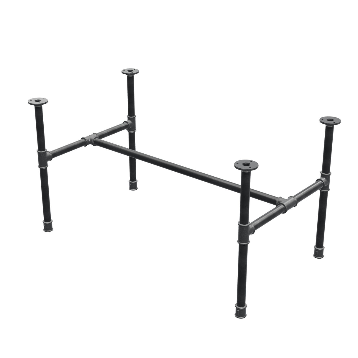 Base per tavolino industriale in ghisa, struttura a H, 96 × 55 cm, altezza 52 cm, vista di tre quarti