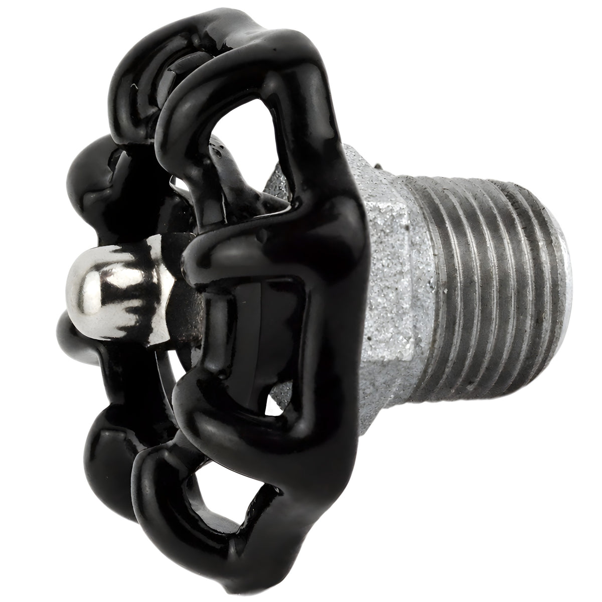 Volantino nero da 52 mm su mezzo nipplo, 1/2'' con dado in acciaio inox, raccordo in ghisa zincata