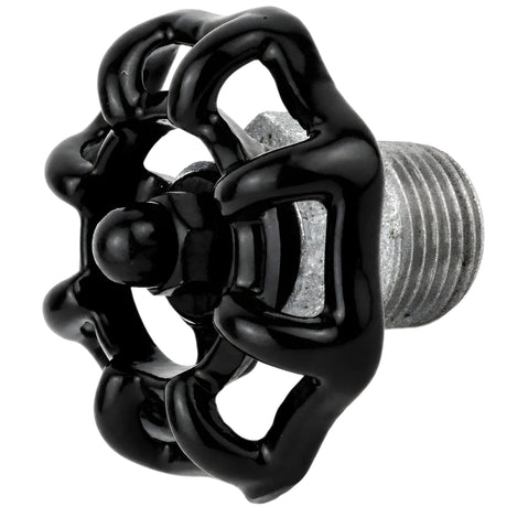 Volantino nero da 52 mm su mezzo nipplo, 1/2'' con dado nero, raccordo in ghisa zincata