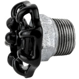 Volantino nero da 52 mm su mezzo nipplo, dado nero, raccordo in ghisa zincata