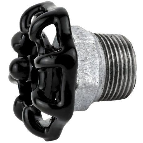 Volantino nero da 52 mm su mezzo nipplo, dado nero, raccordo in ghisa zincata
