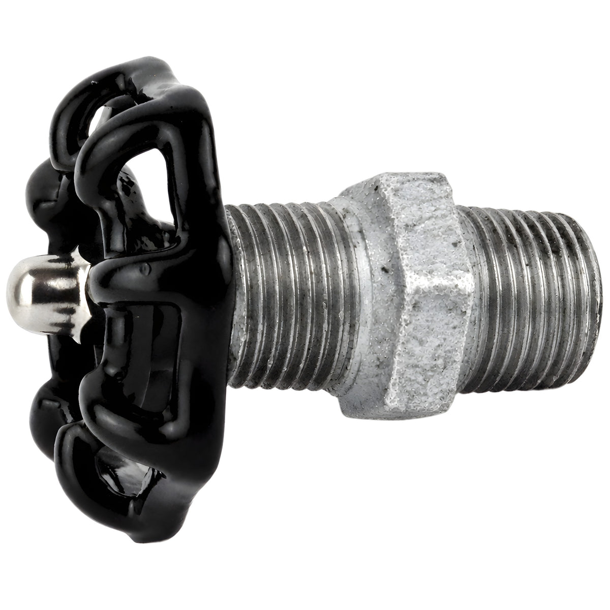 Volantino nero da 52 mm su nipplo, 1/2'' con dado in acciaio inox, raccordo in ghisa zincata