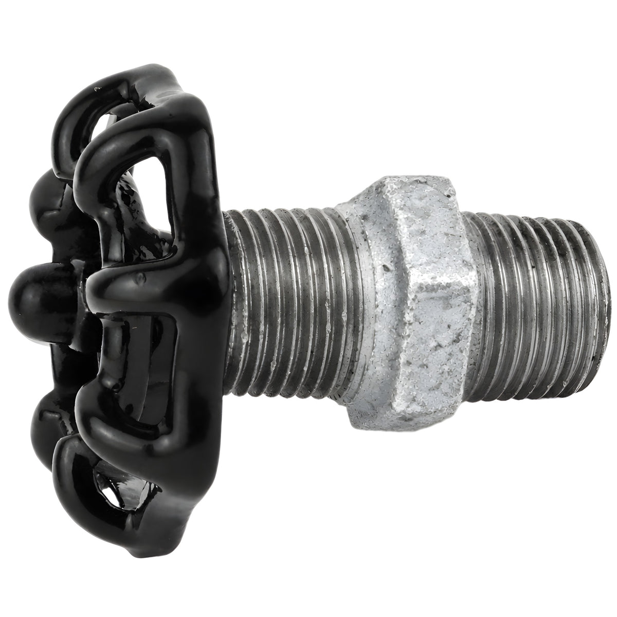 Volantino nero da 52 mm su nipplo, 1/2'' con dado nero, raccordo in ghisa zincata