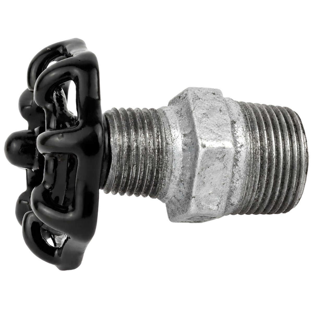 Volantino nero da 52 mm su nipplo, dado nero, raccordo in ghisa zincata