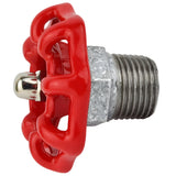 Volantino rosso da 52 mm su mezzo nipplo, 1/2'' con dado in acciaio inox, raccordo in ghisa zincata