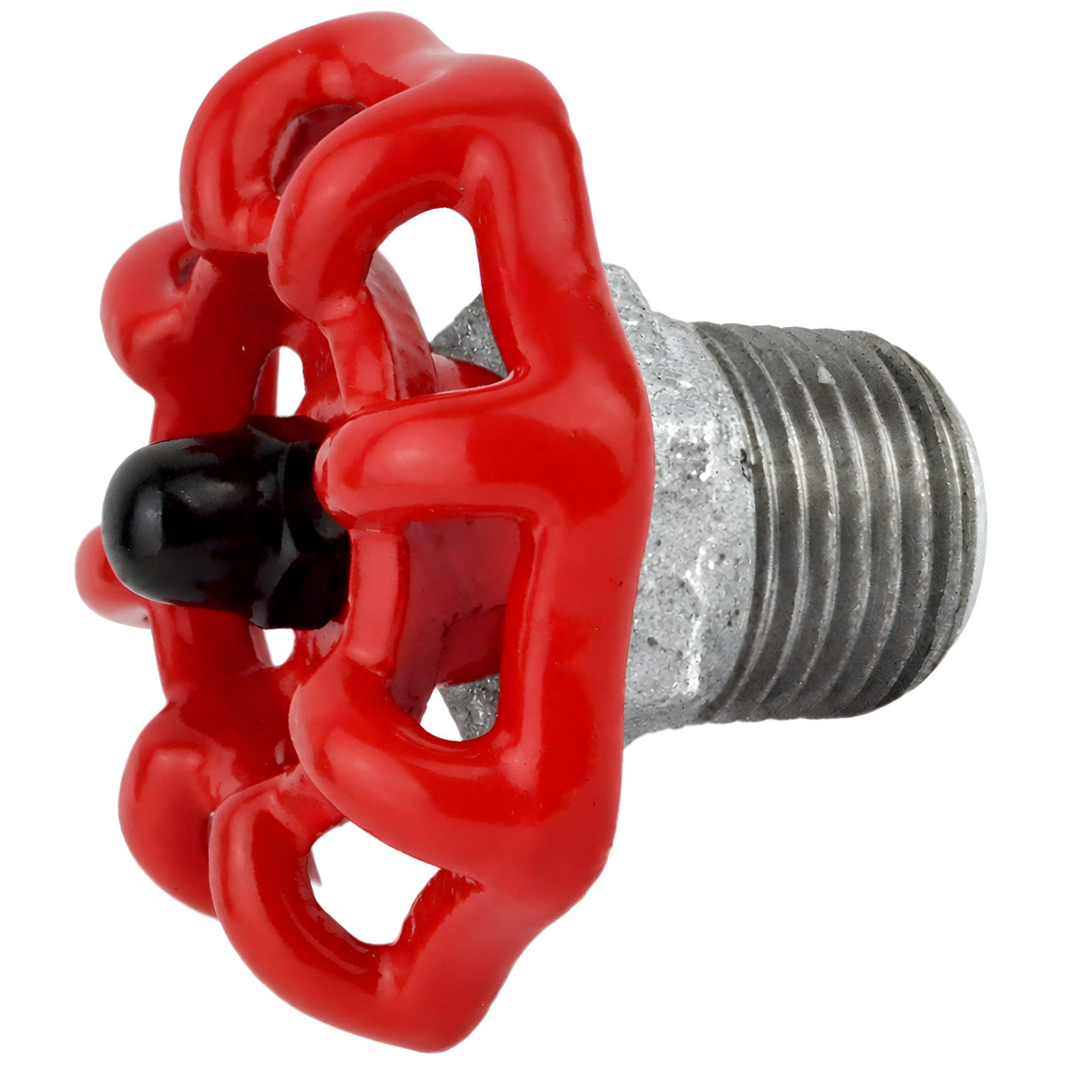 Volantino rosso da 52 mm su mezzo nipplo, 1/2'' con dado nero, raccordo in ghisa zincata