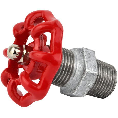Volantino rosso da 52 mm su nipplo, 1/2'' con dado in acciaio inox, raccordo in ghisa zincata