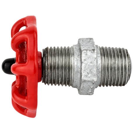 Volantino rosso da 52 mm su nipplo, 1/2'' con dado nero, raccordo in ghisa zincata