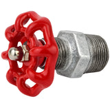 Volantino rosso da 52 mm su nipplo, dado in acciaio inox, raccordo in ghisa zincata