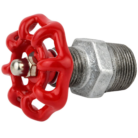 Volantino rosso da 52 mm su nipplo, dado in acciaio inox, raccordo in ghisa zincata
