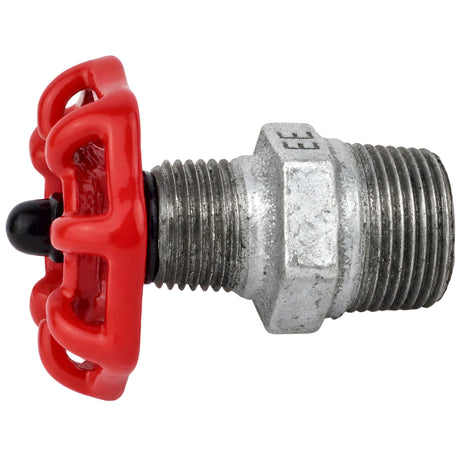 Volantino rosso da 52 mm su nipplo, dado nero, raccordo in ghisa zincata