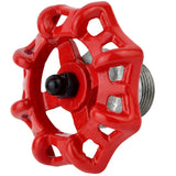 Volantino rosso da 72 mm su mezzo nipplo, 1/2'' con dado nero, raccordo in ghisa zincata