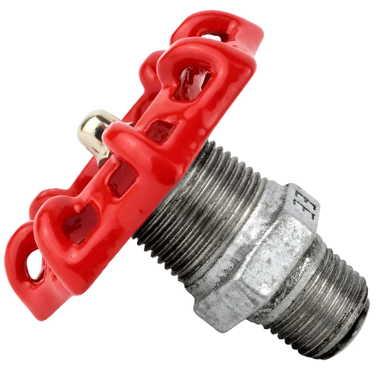 Volantino rosso da 72 mm su nipplo, 1/2'' con dado in acciaio inox, raccordo in ghisa zincata