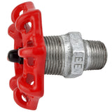 Volantino rosso da 72 mm su nipplo, 1/2'' con dado nero, raccordo in ghisa zincata