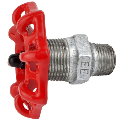 Volantino rosso da 72 mm su nipplo, 1/2'' con dado nero, raccordo in ghisa zincata