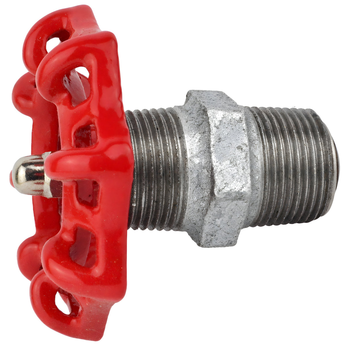 Volantino rosso da 72 mm su nipplo, dado in acciaio inox, raccordo in ghisa zincata