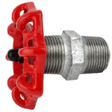Volantino rosso da 72 mm su nipplo, dado nero, raccordo in ghisa zincata