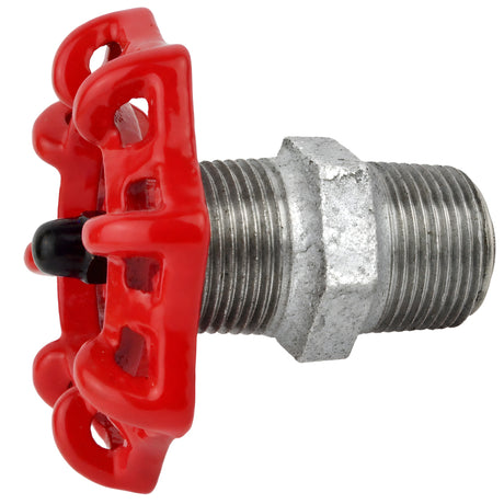 Volantino rosso da 72 mm su nipplo, dado nero, raccordo in ghisa zincata