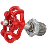 Volantino rosso su mezzo nipplo allungato, 52 mm, raccordo in ghisa zincata