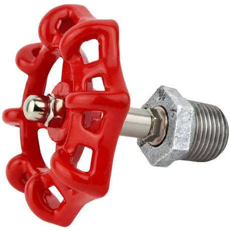 Volantino rosso su mezzo nipplo allungato, 72 mm, raccordo in ghisa zincata