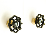 maniglia Pomello con volante nero in ottone stile industriale